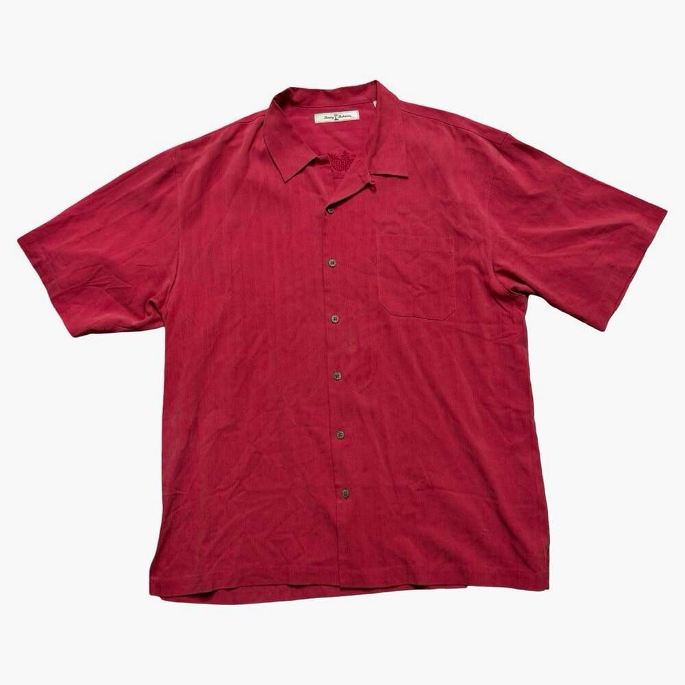 Tommy Bahama Button-Up Shirt Men’s XL Red Solid Short Sleeve Woven Silk